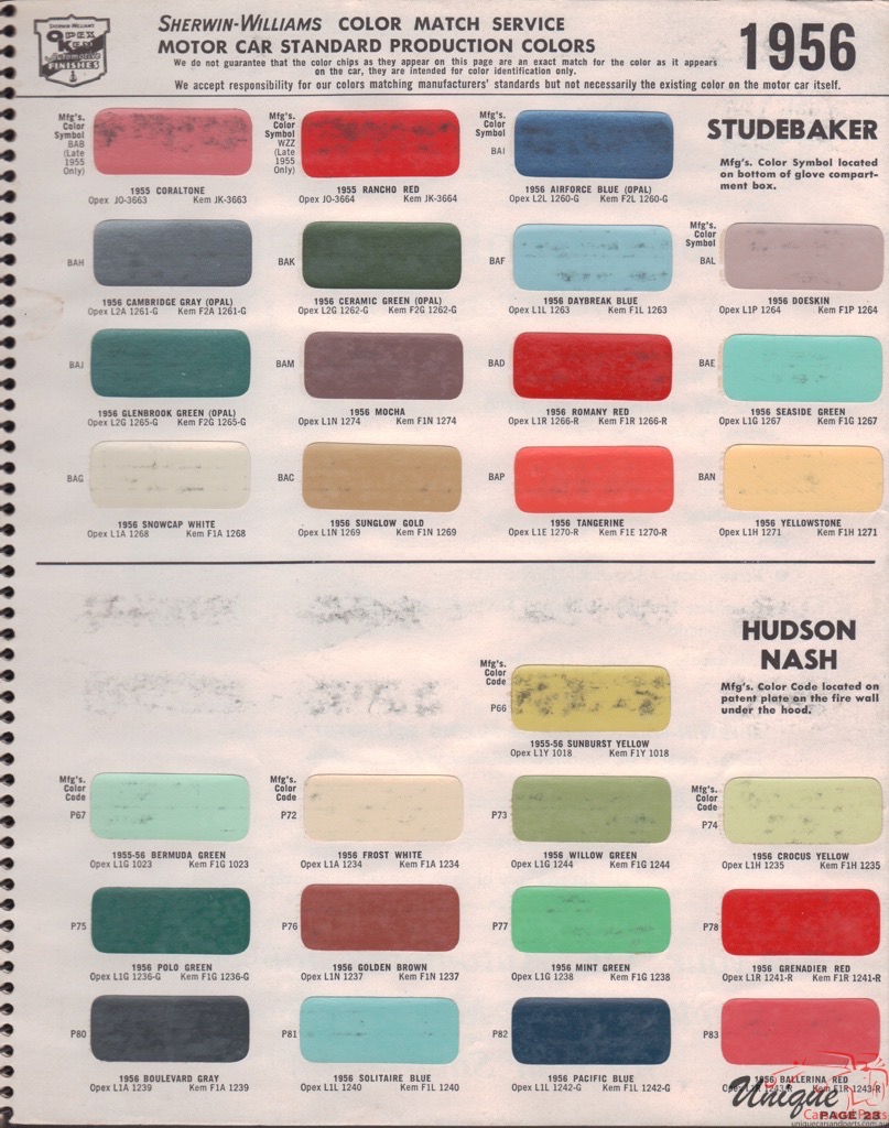 1956 Studebaker Paint Charts Williams 1